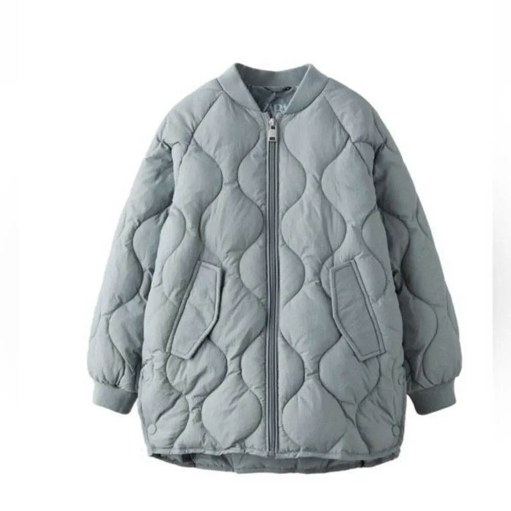 Zara quilted bomber jacket in a dusty blue-grey color size 9-10